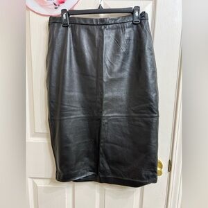Halogen Black real Leather Pencil Skirt